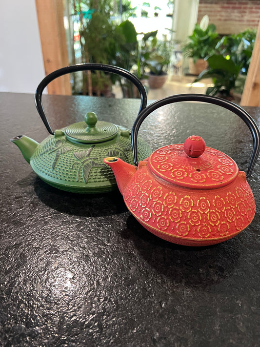Cast Iron Teapot, Green or Orange